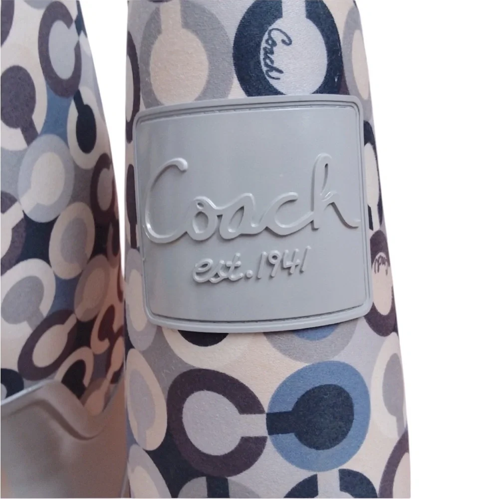 COACH Boots Women’s “Signature C” Tall Rain Boot Gray Blue Cream Pearl Size 7B